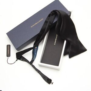 Men's bow tie 100%Silk Charmeuse Black Self tied Bow tie Small Compact Butterfly